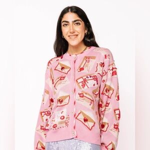 QUEEN OF SPARKLES Pink LOVE LETTERS Cardigan ANTHROPOLOGIE nwt